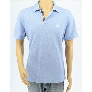 BURBERRY BRIT Heathered Sky Blue Short Sleeve Designer Cotton Polo Shirt Men's L